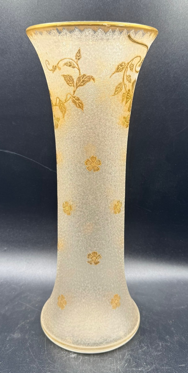 St. Louis - Large Art Nouveau Vase - Crystal Etched With Acid And Then Gilded-photo-2