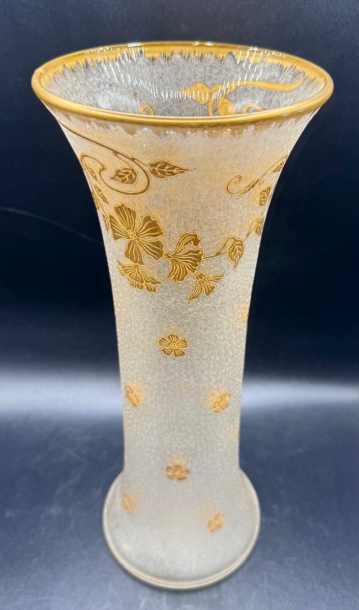 St. Louis - Large Art Nouveau Vase - Crystal Etched With Acid And Then Gilded-photo-3