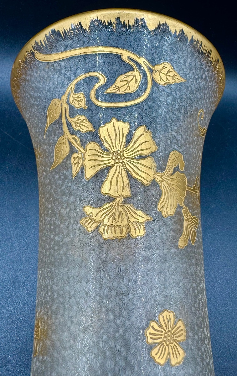 St. Louis - Large Art Nouveau Vase - Crystal Etched With Acid And Then Gilded-photo-1