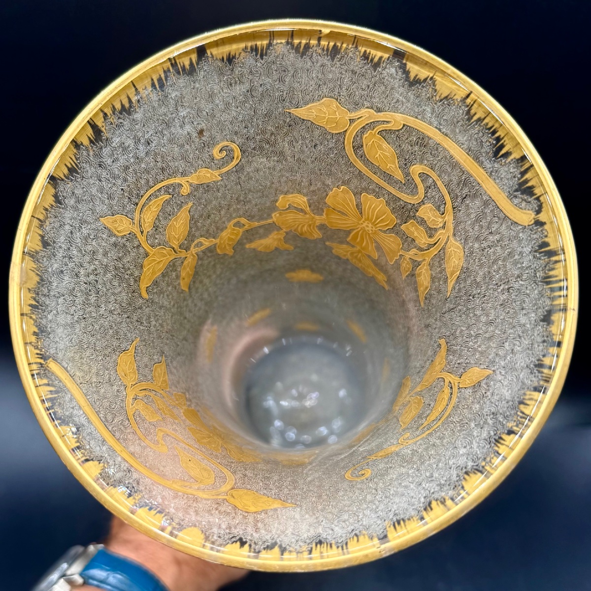 St. Louis - Large Art Nouveau Vase - Crystal Etched With Acid And Then Gilded-photo-2