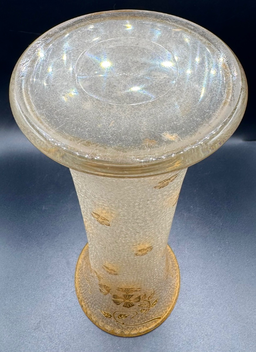 St. Louis - Large Art Nouveau Vase - Crystal Etched With Acid And Then Gilded-photo-3