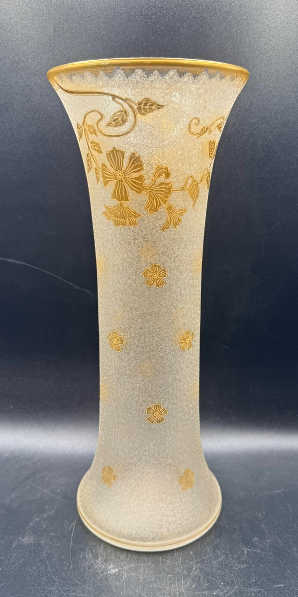 St. Louis - Large Art Nouveau Vase - Crystal Etched With Acid And Then Gilded