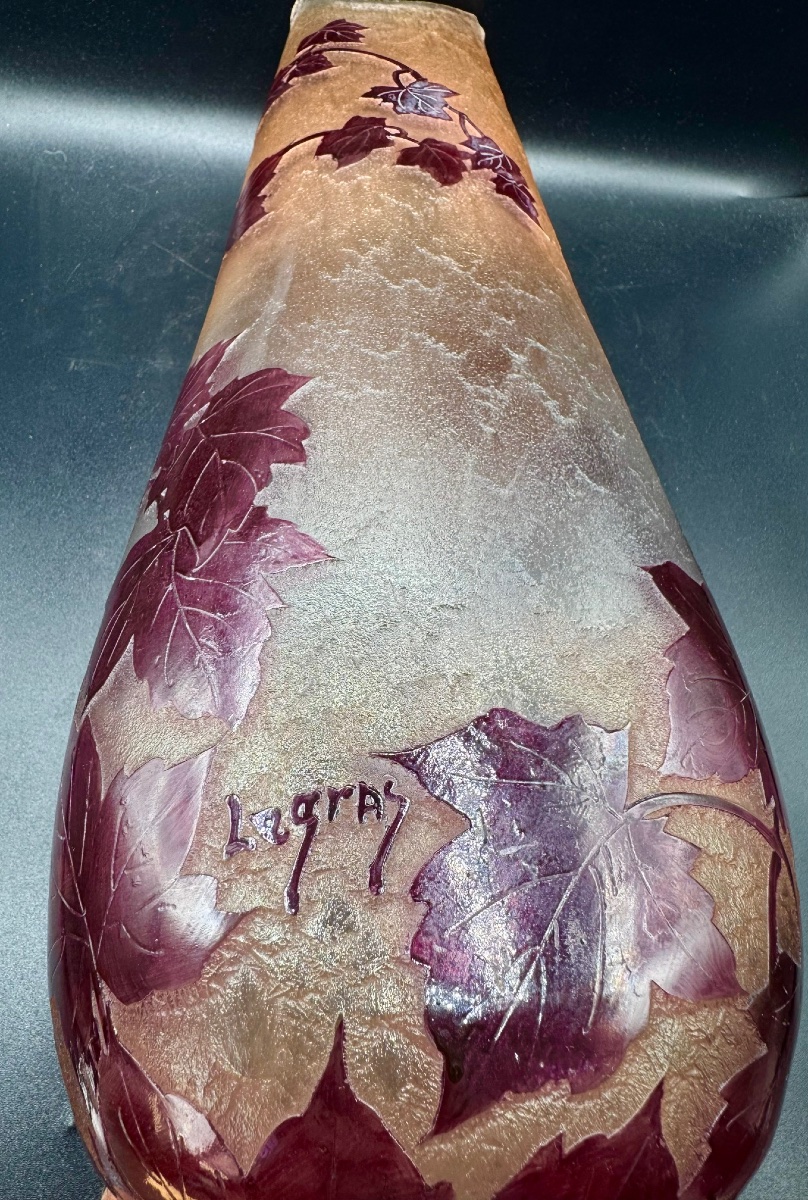 François Théodore Legras - Large Vase With Virginia Creeper Design - Hot-drawn Spouts-photo-1
