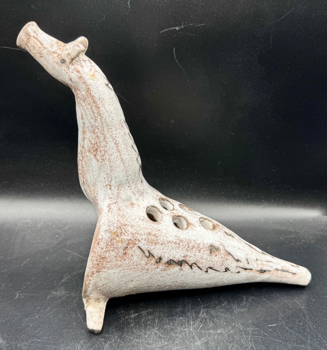 Albert CAMOS Vallauris - Pique-fleurs zoomorphe en céramique émaillée