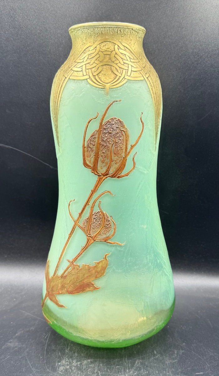 Montjoye  St Denis - Art Nouveau-era Vase Decorated With Thistles