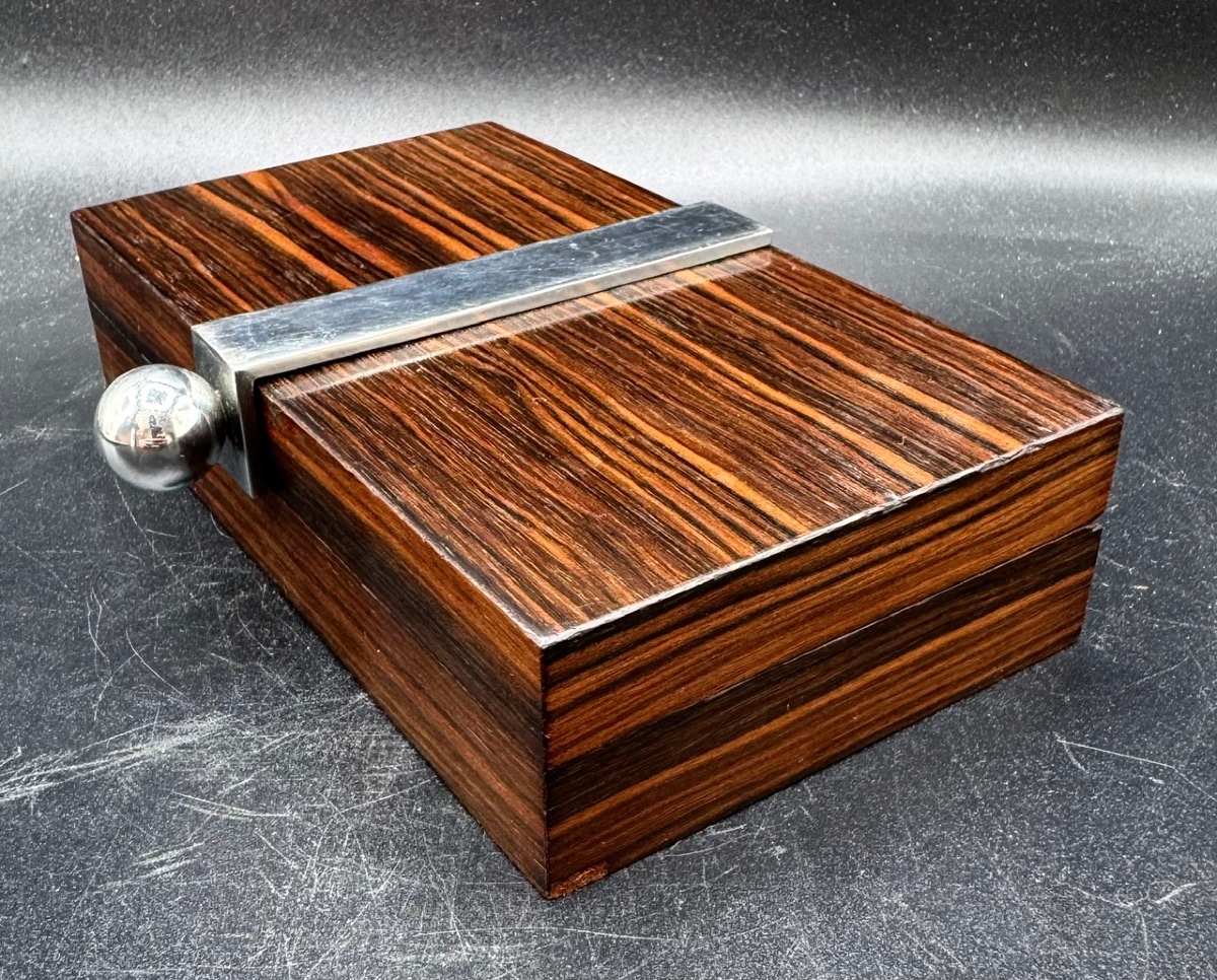 Maison Desny Paris - Vintage Art Deco Box Made Of Macassar Ebony Veneer And Chrome-plated Metal-photo-3
