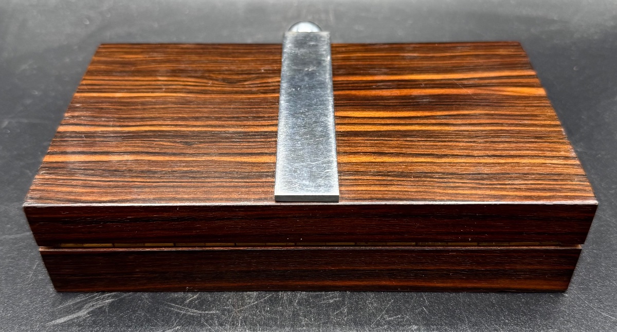 Maison Desny Paris - Vintage Art Deco Box Made Of Macassar Ebony Veneer And Chrome-plated Metal-photo-4