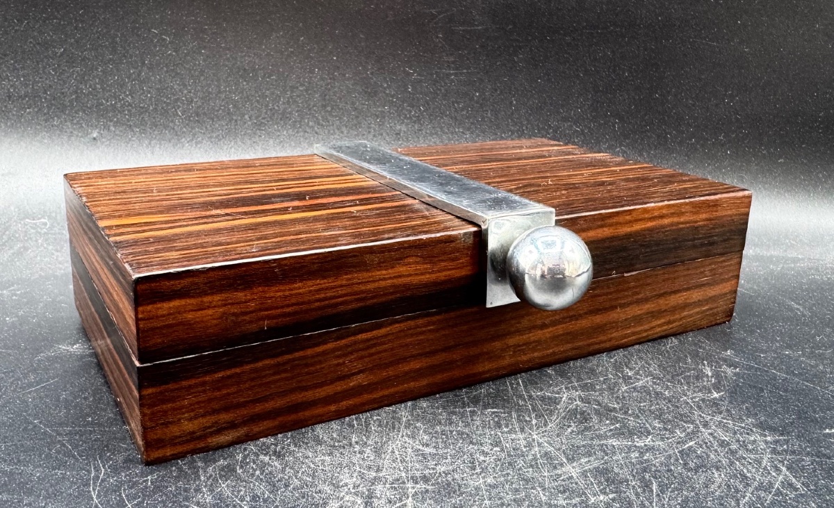 Maison Desny Paris - Vintage Art Deco Box Made Of Macassar Ebony Veneer And Chrome-plated Metal-photo-2