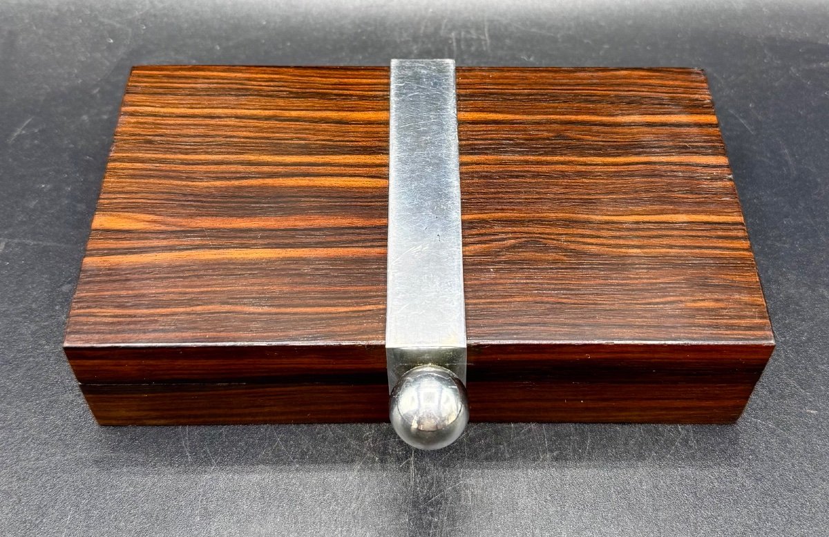 Maison Desny Paris - Vintage Art Deco Box Made Of Macassar Ebony Veneer And Chrome-plated Metal