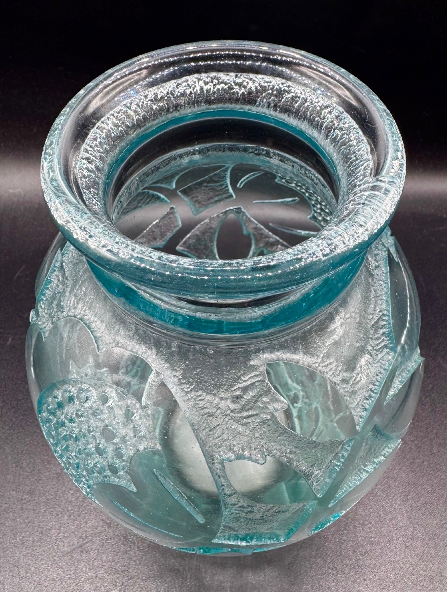 DAUM NANCY FRANCE - Vase d'époque Art Déco - Décor floral dégagé à l'acide - Vers 1925-photo-1