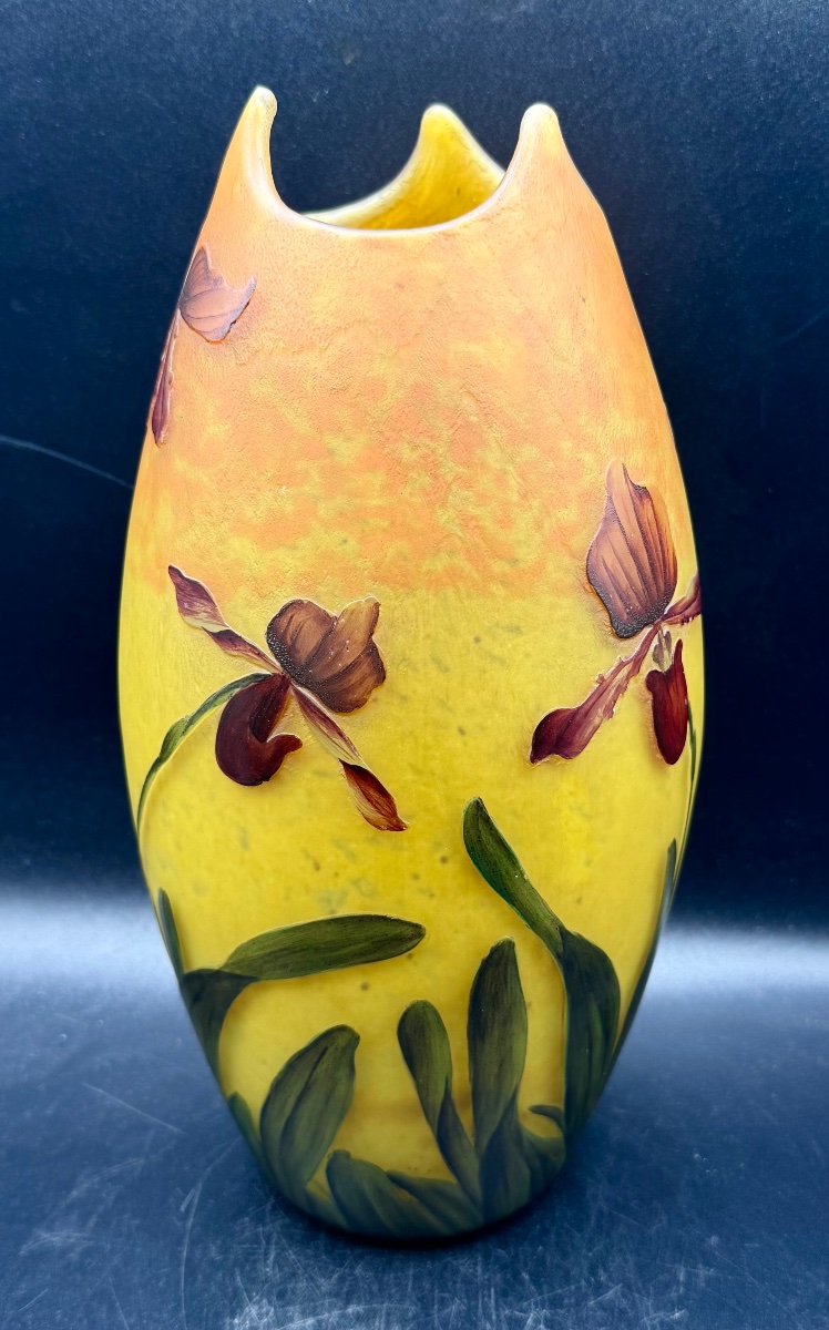 MULLER FRÈRES LUNEVILLE - Vase d'époque Art Nouveau à décor d'iris-photo-3