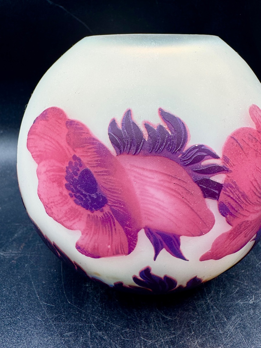 MULLER FRÈRES LUNEVILLE - Vase boule à décor de coquelicots - Époque Art Déco-photo-4