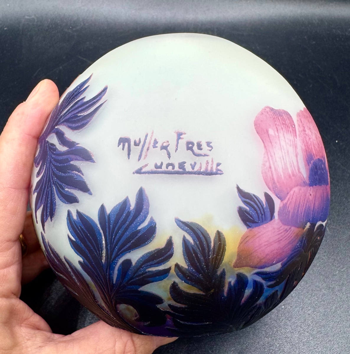 MULLER FRÈRES LUNEVILLE - Vase boule à décor de coquelicots - Époque Art Déco-photo-2