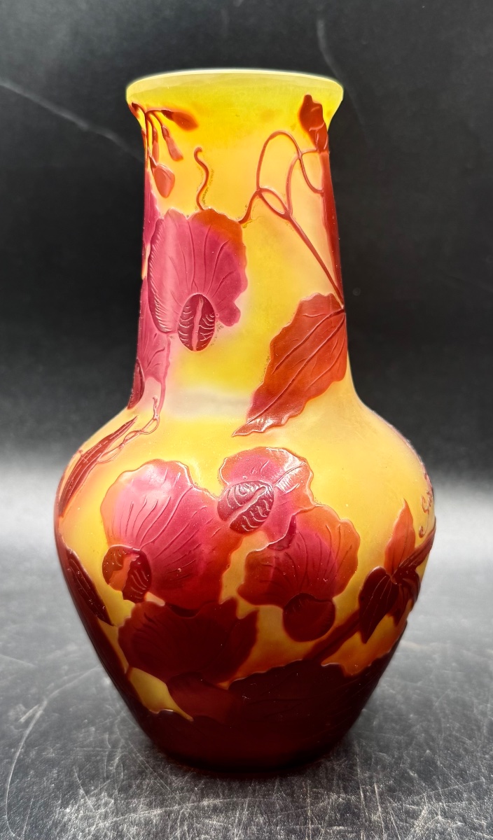 Emile Gallé Nancy - Rare vase à décor de pois de senteur-photo-3