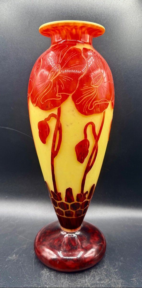 Charles Schneider - French Glass - Vase With Poppy Design -photo-2