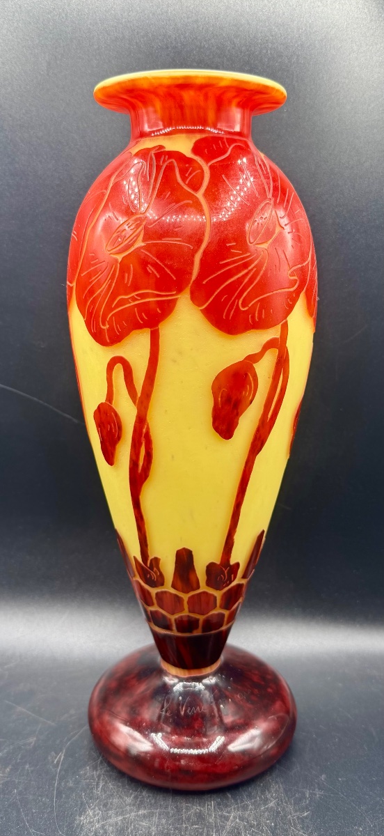 Charles Schneider - French Glass - Vase With Poppy Design 