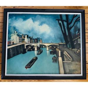 Arthur FILLON (1900-1974) Huile sur toile - Vue de Paris La Seine