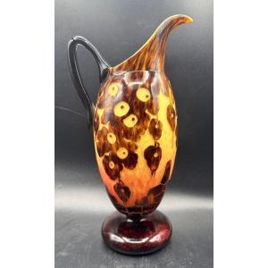 Charles SCHNEIDER - Le Verre Français - Pichet à décor de marrons Art Déco