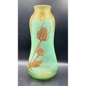 Montjoye St Denis - Art Nouveau-era Vase Decorated With Thistles
