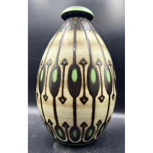Charles CATTEAU - BOCH Frères KERAMIS - Vase africaniste Art Déco