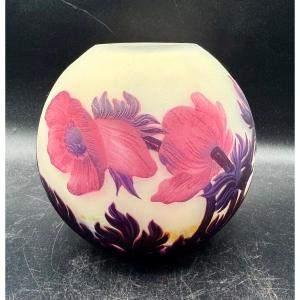 MULLER FRÈRES LUNEVILLE - Vase boule à décor de coquelicots - Époque Art Déco