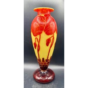 Charles Schneider - French Glass - Vase With Poppy Design 