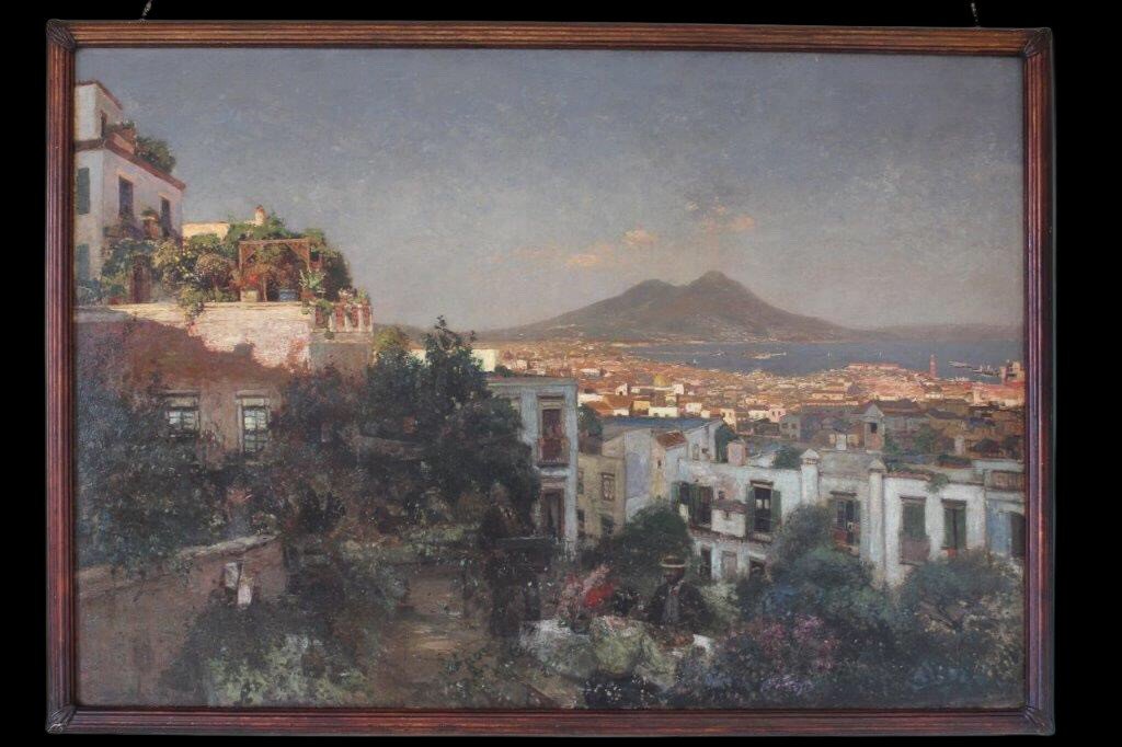 " Heinrich Hermanns " Painting Depicting View Of Naples, Oil On Canvas-photo-2