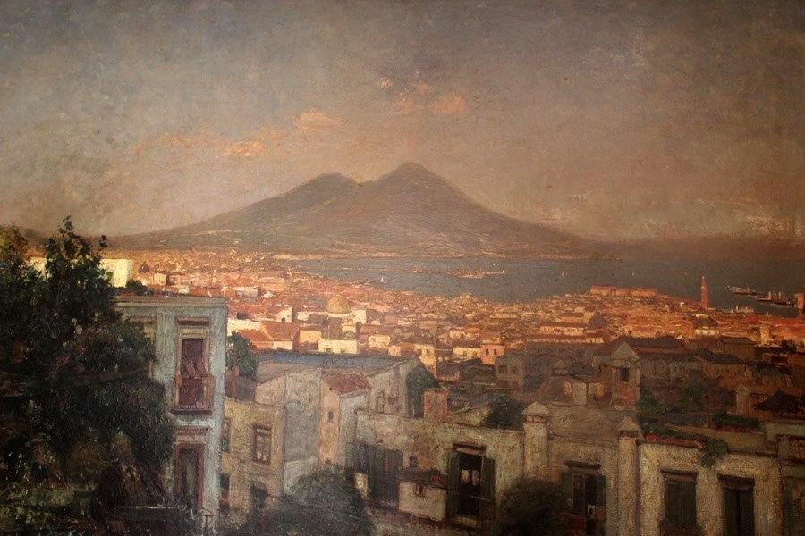 " Heinrich Hermanns " Painting Depicting View Of Naples, Oil On Canvas-photo-3