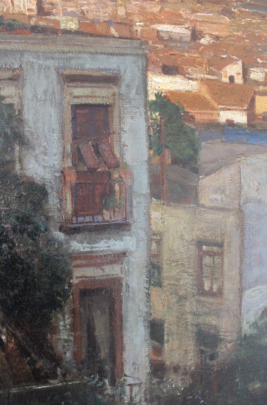 " Heinrich Hermanns " Painting Depicting View Of Naples, Oil On Canvas-photo-6