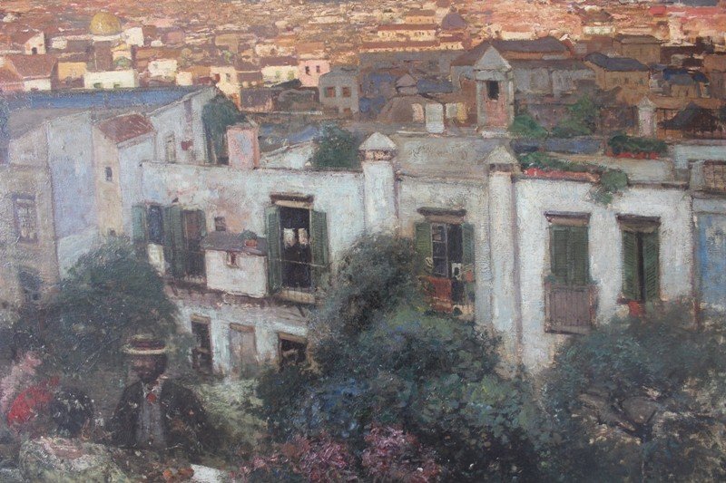 " Heinrich Hermanns " Painting Depicting View Of Naples, Oil On Canvas-photo-7