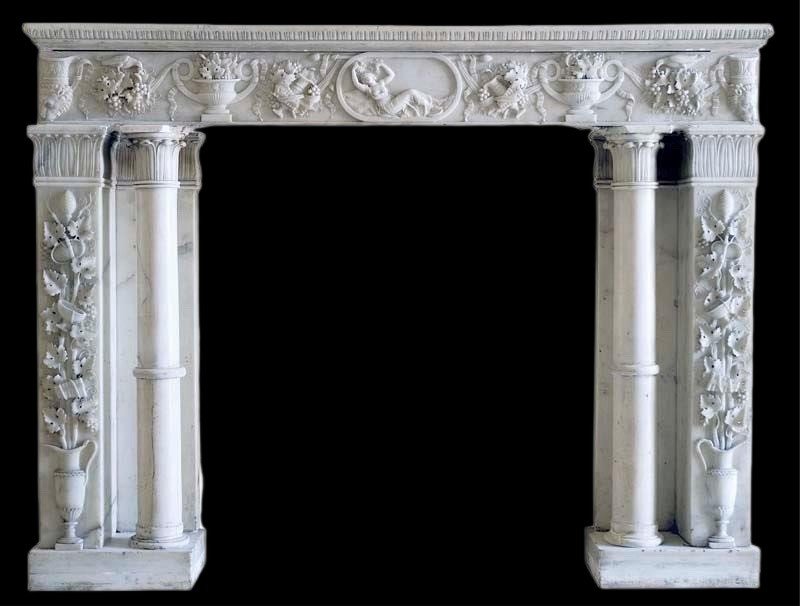Important Fireplace In White Carrara Marble-photo-2