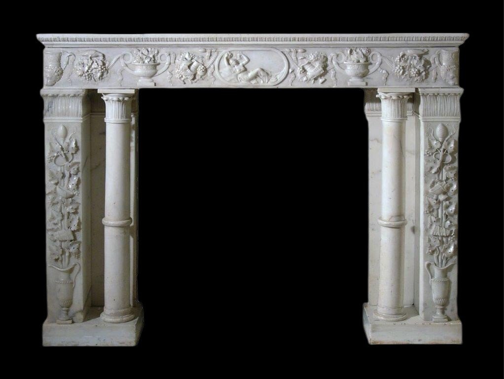 Important Fireplace In White Carrara Marble-photo-3