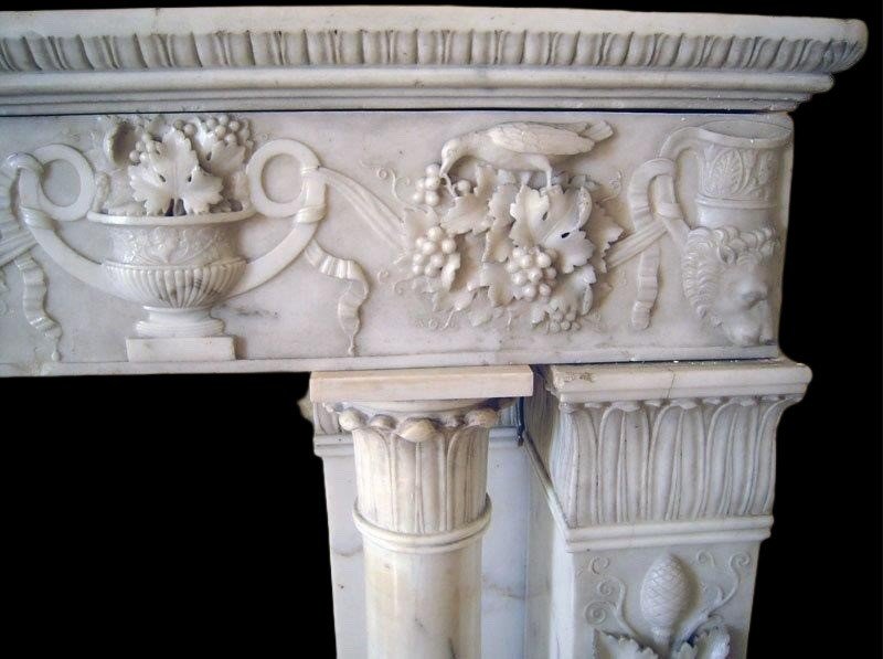 Important Fireplace In White Carrara Marble-photo-1