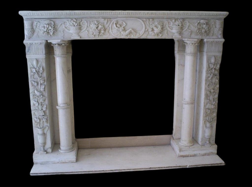 Important Fireplace In White Carrara Marble