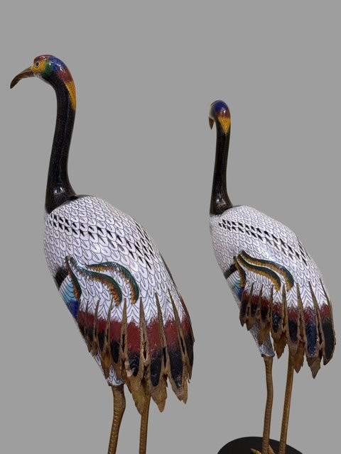 Pair Of Enameled Cranes-photo-2