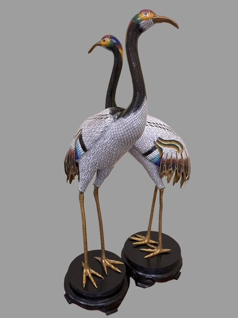 Pair Of Enameled Cranes-photo-4