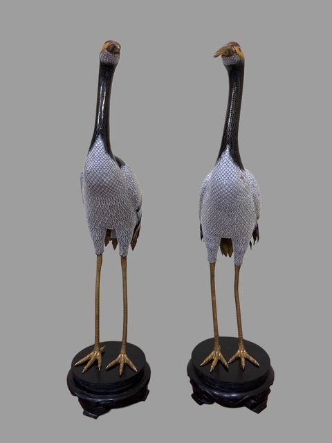 Pair Of Enameled Cranes-photo-3