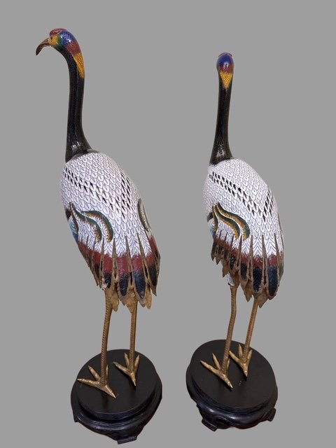 Pair Of Enameled Cranes-photo-6