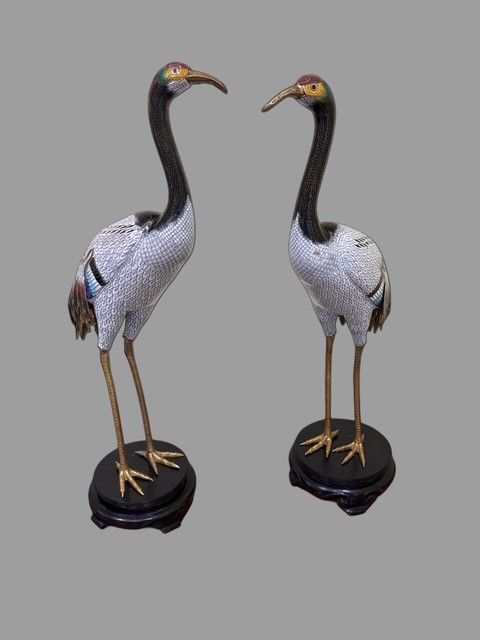 Pair Of Enameled Cranes