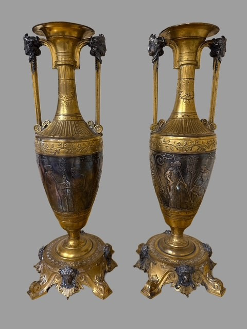 Pair Of Bronze Vases Signed Henry-cahieux