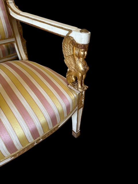 Lacquered And Gilt Empire Sofa And Two Armchairs-photo-7