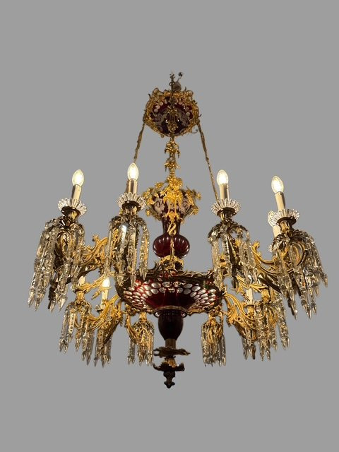 Important lustre en bronze et cristal-photo-2