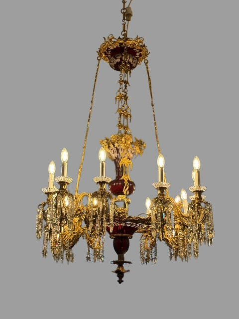Important lustre en bronze et cristal-photo-3
