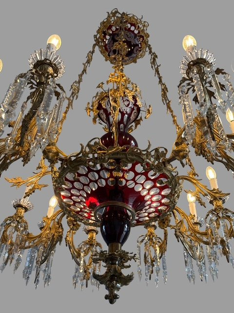 Important lustre en bronze et cristal-photo-4