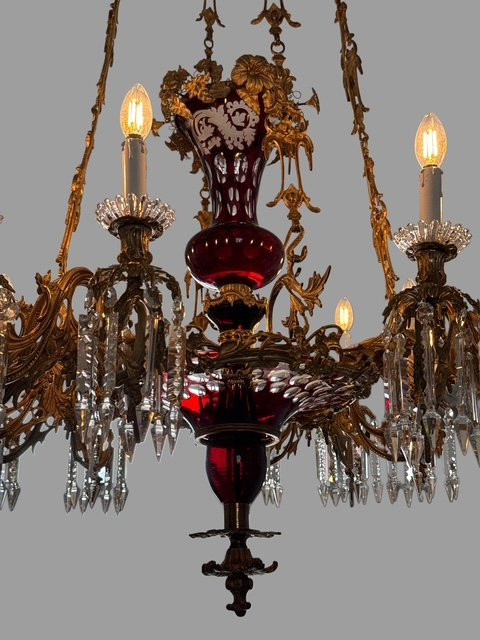 Important lustre en bronze et cristal-photo-1