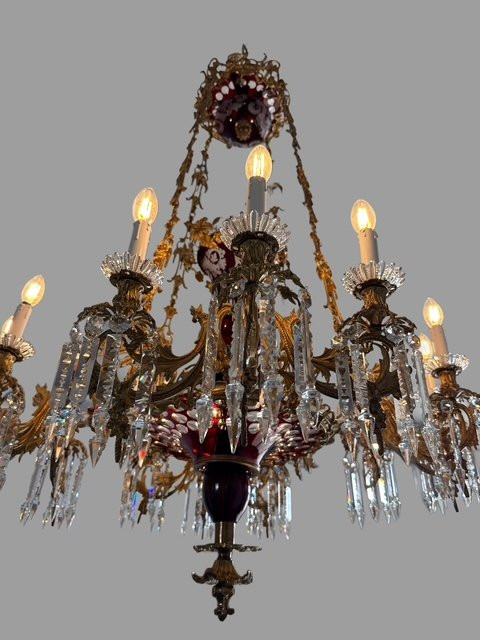Important lustre en bronze et cristal-photo-5