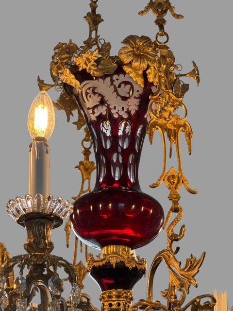 Important lustre en bronze et cristal-photo-7