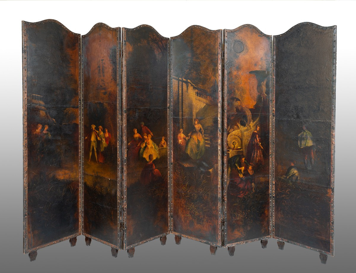 Paravent peint à six panneaux