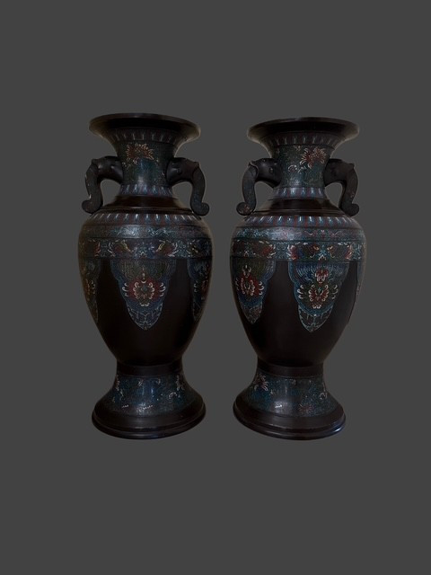 Pair Of Enameled Vases