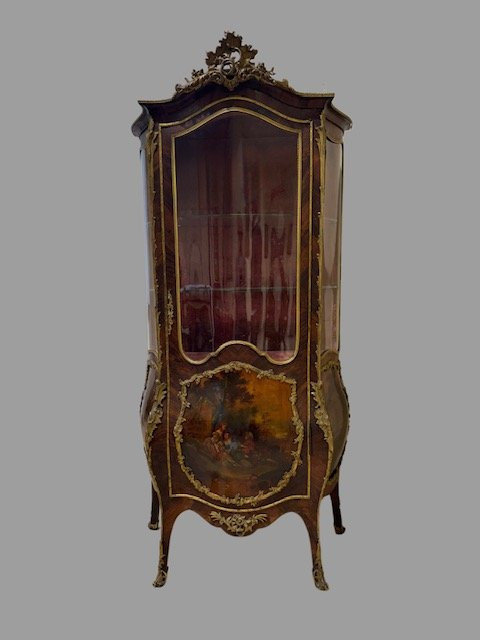 Painted Display Cabinet Vernis Martin With Gilt Bronzes-photo-3